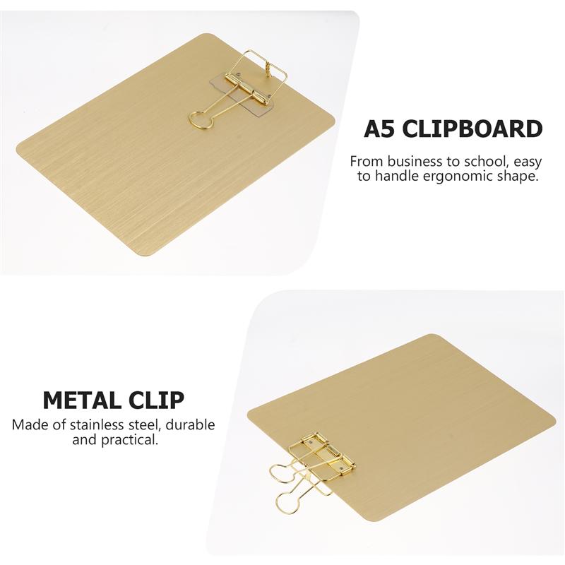 1pc A5 Paper Clipboard Stainless Steel Writing Pad Paper Holder Menu Stand