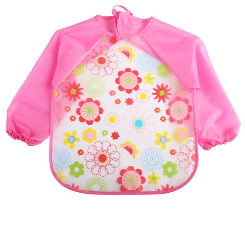 Cartoon Kinderen Slabbers Spuugdoekjes Lange Mouw Art Schort Dier Kiel Todders Waterdichte Burp Kleding Zachte Voeden Eet Slabbetjes: pink flower