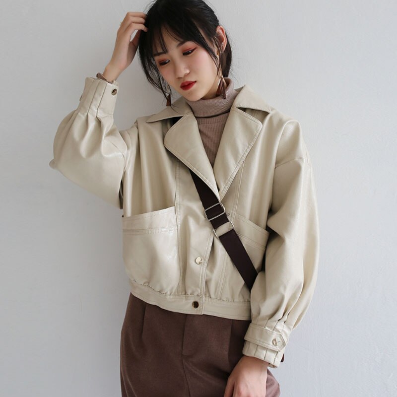 Jesień kobiet Faux skórzana kurtka moda luźna miękka Pu motocykl punkowa skórzana kurtka na wioślarz dla kobiet znosić