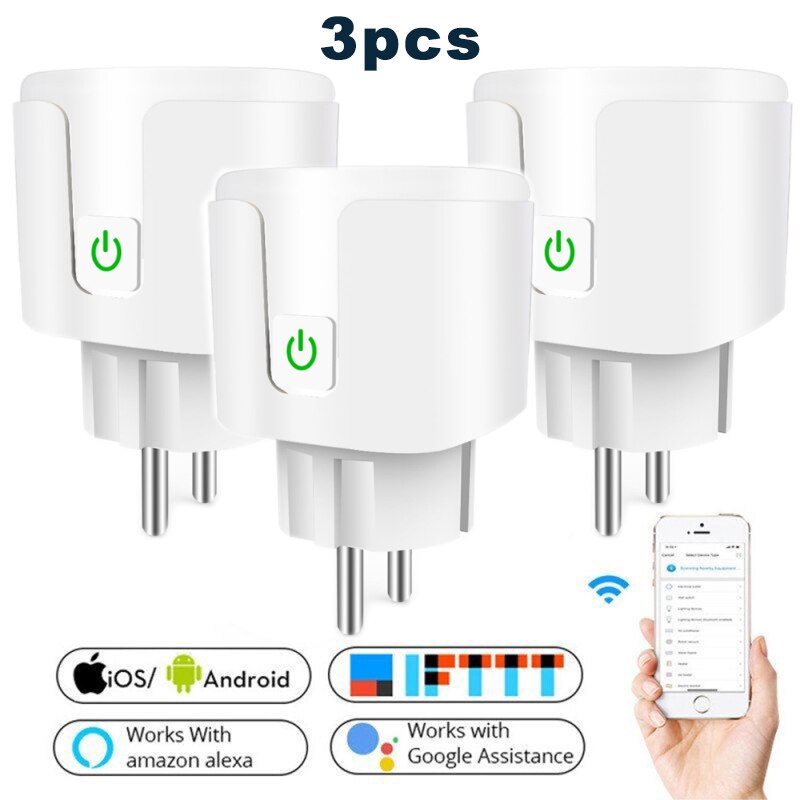 EU Plug WIFI Smart Outlet Socket Remote Control Timer Voice Control Power Energy Monitor Smart Power Socket With Alexa Assistant: 3pcs