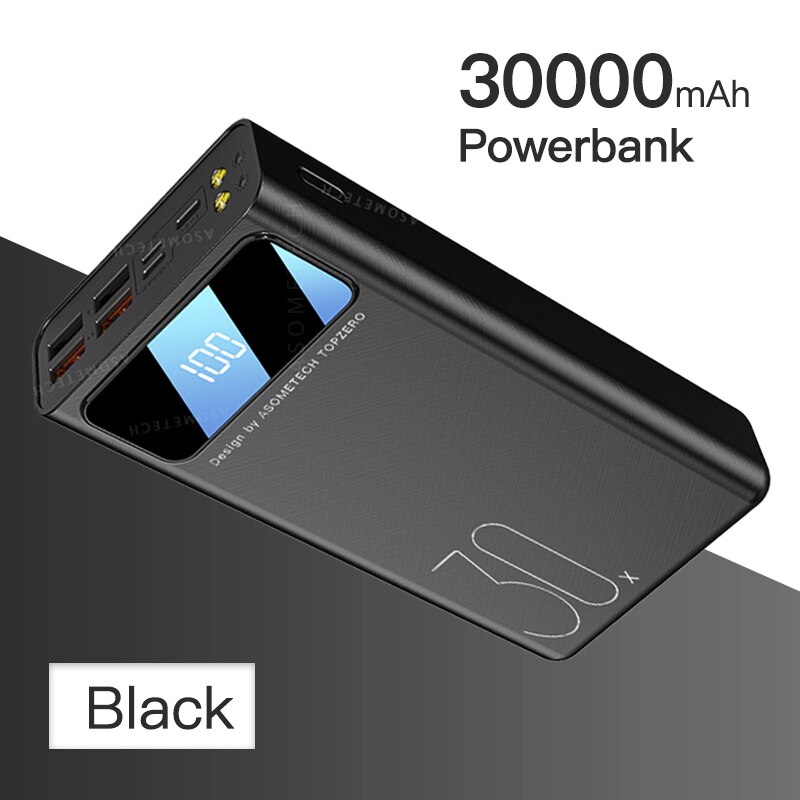 30000mAh Power Bank 4 USB Outputs LED Portable Powerbank USB Type C 30000 mAh Poverbank External Battery Pack For Phone Tablet: Black