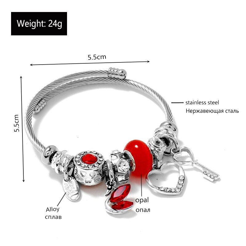 Crystal Swan Stainless Steel Bangles For Women Jewelry DIY Rhinestone Hollow Key Heart Love Cuff Bracelet Bangle