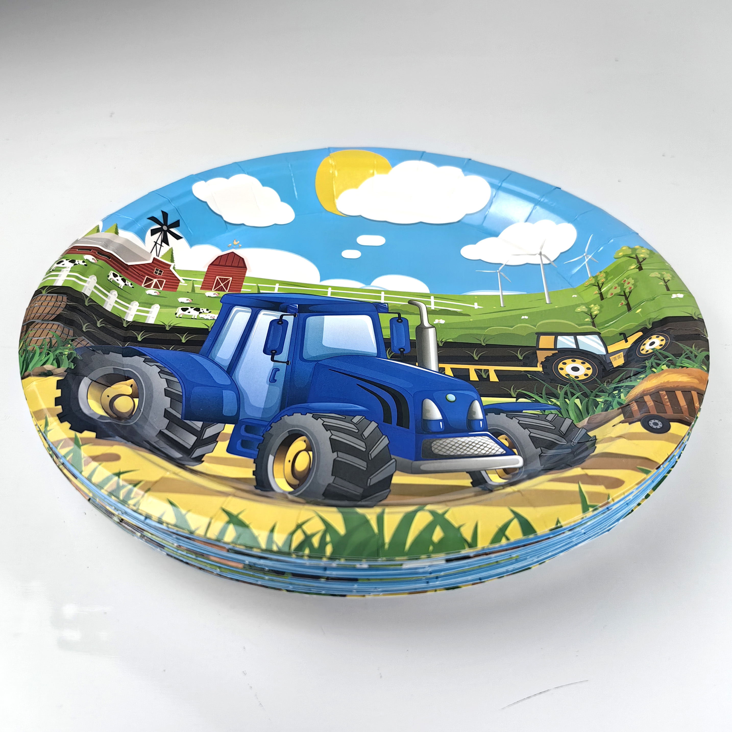 Cartoon Green Farm Tractor Disposable Tableware Plate Paper Cup Napkins Kids Boys Farm Theme Birthday Party Decor Supplies