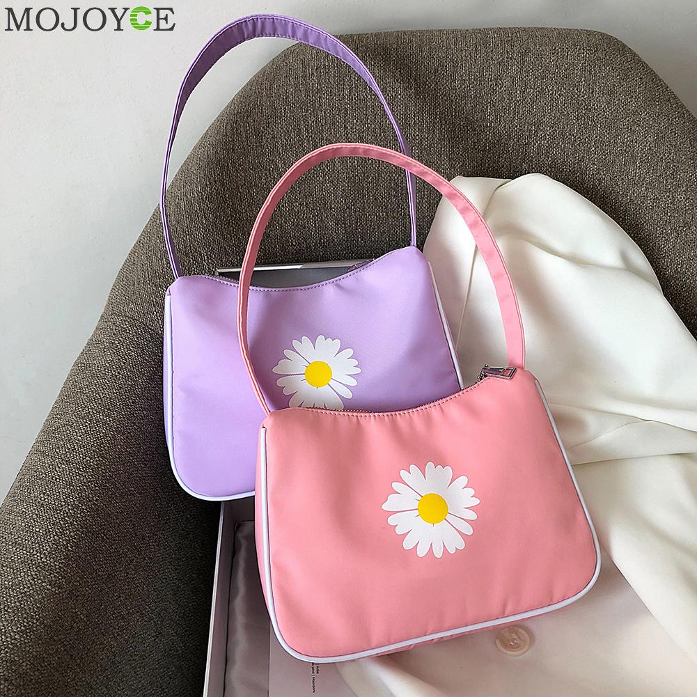 Bolso grande de hombro informal de nailon para mujer, bolso estampado con flores, bolso para mujer joven, bolso versátil Simple