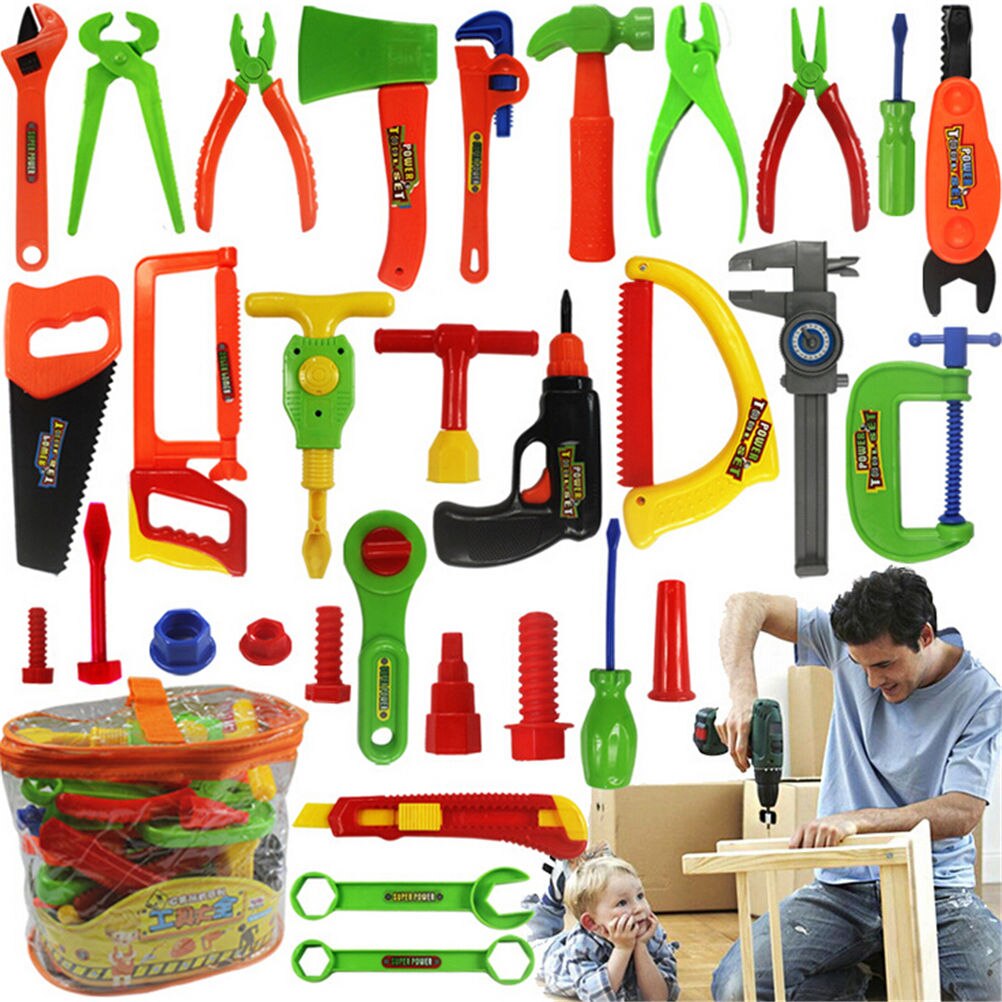 32 stks/set Educatief Kinderen Timmerwerk Reparatie Gereedschap Speelgoed Fantasiespel Speelhuis Speelgoed Baby Vroeg Leren Speelgoed