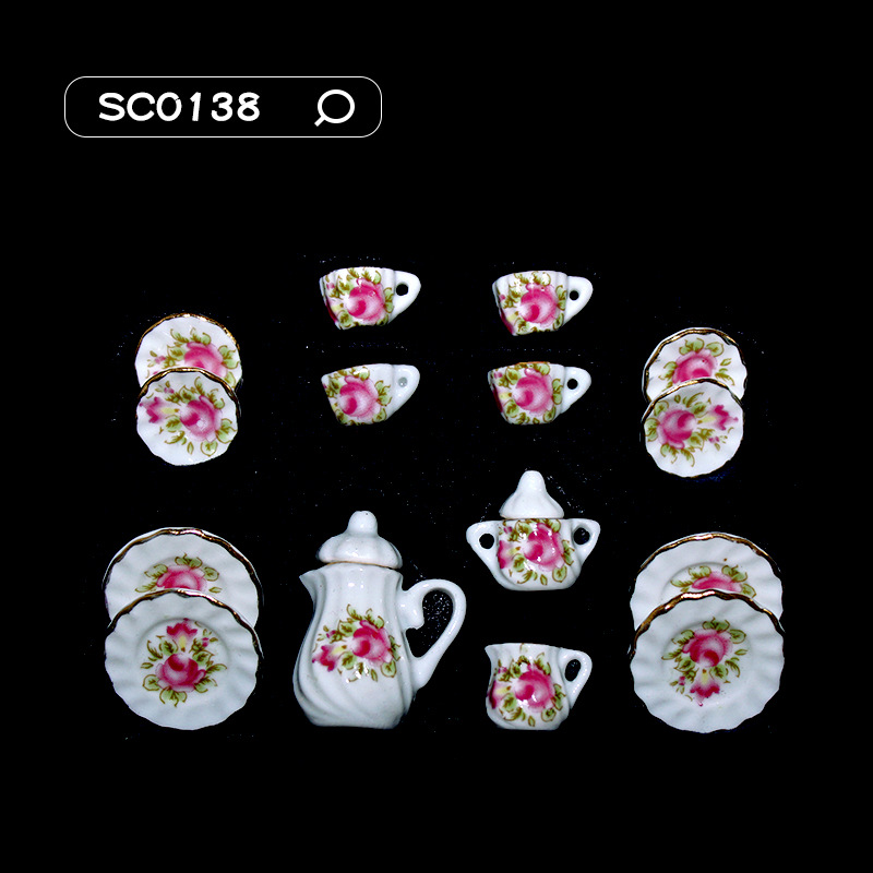 15Pcs 1/12 Dollhouse Miniature Accessories Mini Ceramics Tea Set Simulation Kettle Plate Cup Model Toys Doll House Decoration: Silver