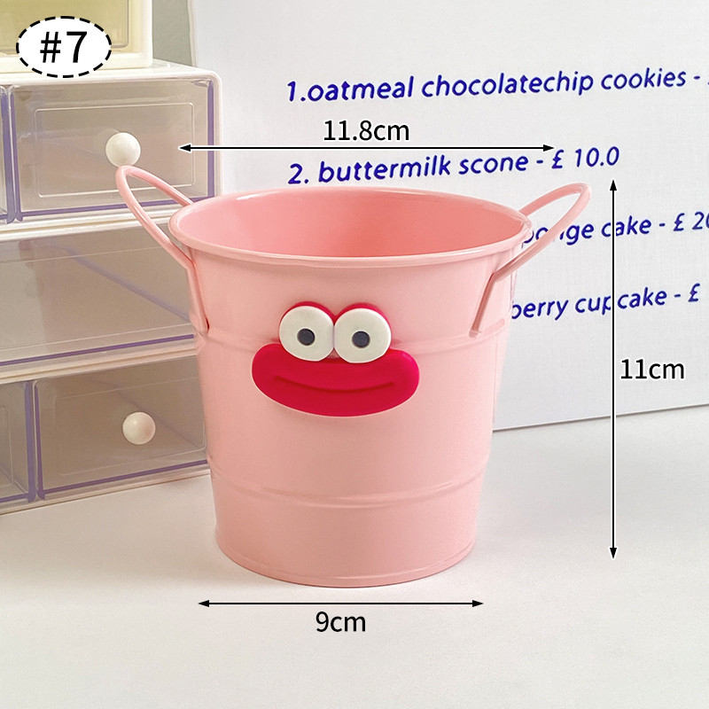 Iron Bucket Box Big Mouth Large Capacity Iron Pen Holder Desktop Flower Pot Arrangement Dormitory Miscellaneous Storage Box: army green