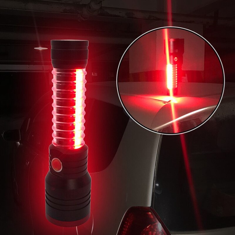 USB Rechargeable Zoom 10W LED Flashlight with Magnet Red Emergency Camping Hiking As Power Bank Flashlight