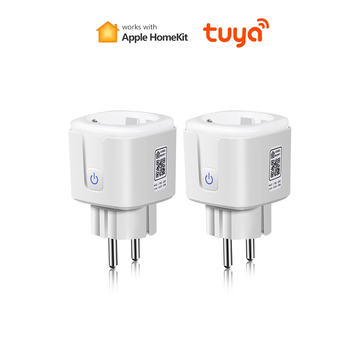 Homekit-enchufe inteligente Tuya para el hogar, enchufe inalámbrico con WIFI, Control por aplicación, interruptor de luz de vida inteligente de 16A para Apple Home, Alexa y asistente de Google: 2 Pcs