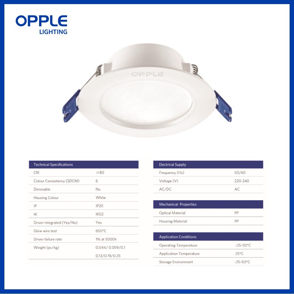 Opple ledet downlight søkelyset 4w 6w taklampe varm hvit 3000k kald hvit 6500k flimmerfri energisparing