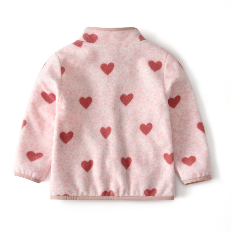 Springende meter 2-8t lyserøde fleece piger jakker hjerter print børn outwear tøj lynlås børn frakker