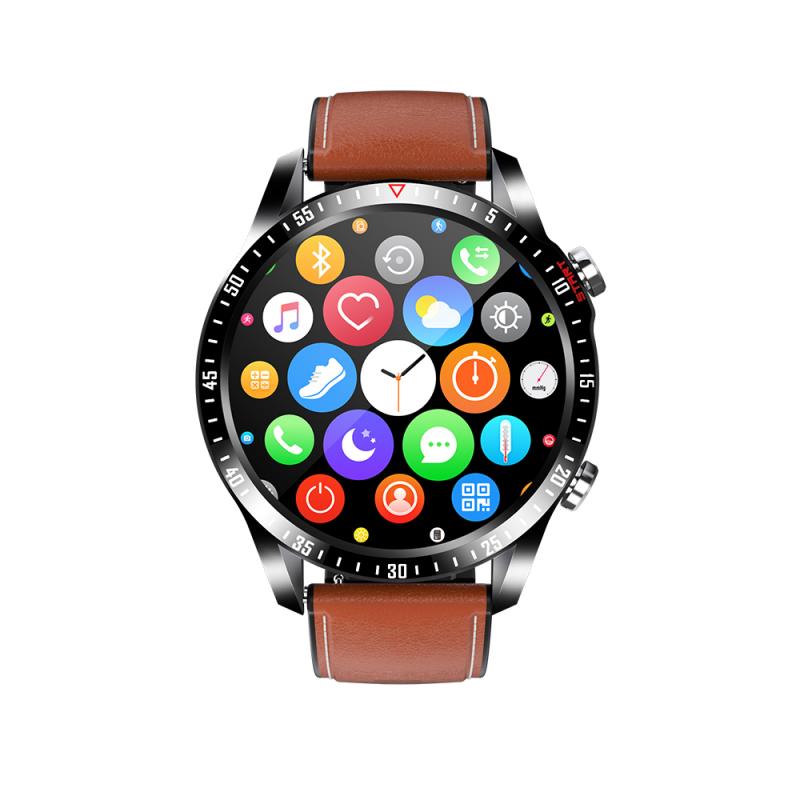 Smartwatch - Bluetooth Call - Heart Rate, Blood Pressure, Blood Oxygen Monitor - 1.3" Round Screen: brown leather