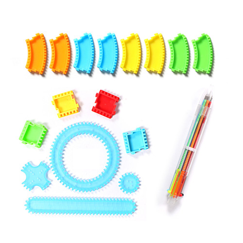 Tegning legetøj spirograph enfant 22 stk. sammenkoblede gear og hjul tegning tilbehør pædagogisk børnelegetøj: 16 stk med farvepen
