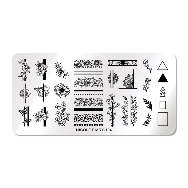 Nicole dagboek rechthoekige nagelstempelplaten roestvrij staal bloemen zomer strand afbeelding sjablonen nail art sjablonen gereedschap