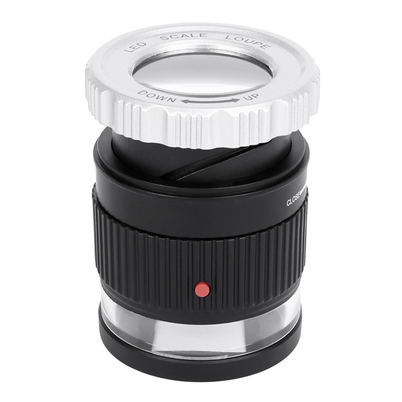 Lupa de escala LED, lupa de aumento ajustable 30X, espejo cilíndrico de Metal con escala, espejo de lectura pequeño, lupa de joyería: Negro
