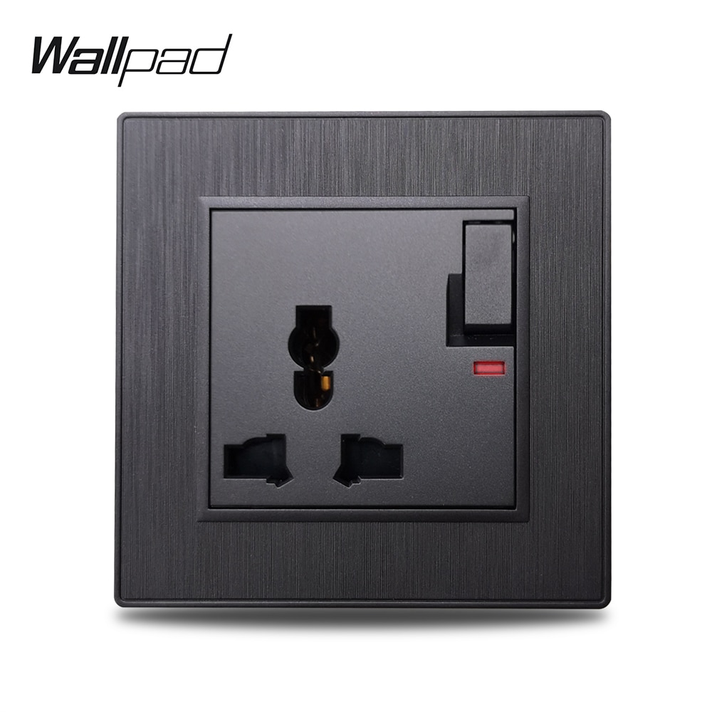 Wallpad S6 13A UK Electric Outlet Power Wall Socket 3 Flat Pin Plug Black Silver Gold Brushed PC Plastic Imitating Aluminum