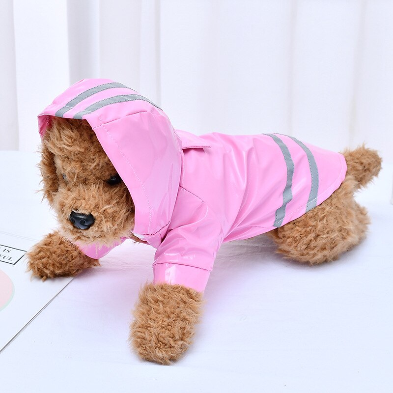 Dog Raincoat PU Reflective Strip Hooded Raincoat Teddy Bear Pet Clothes Ropa Perro Rain coat Dog Costumes