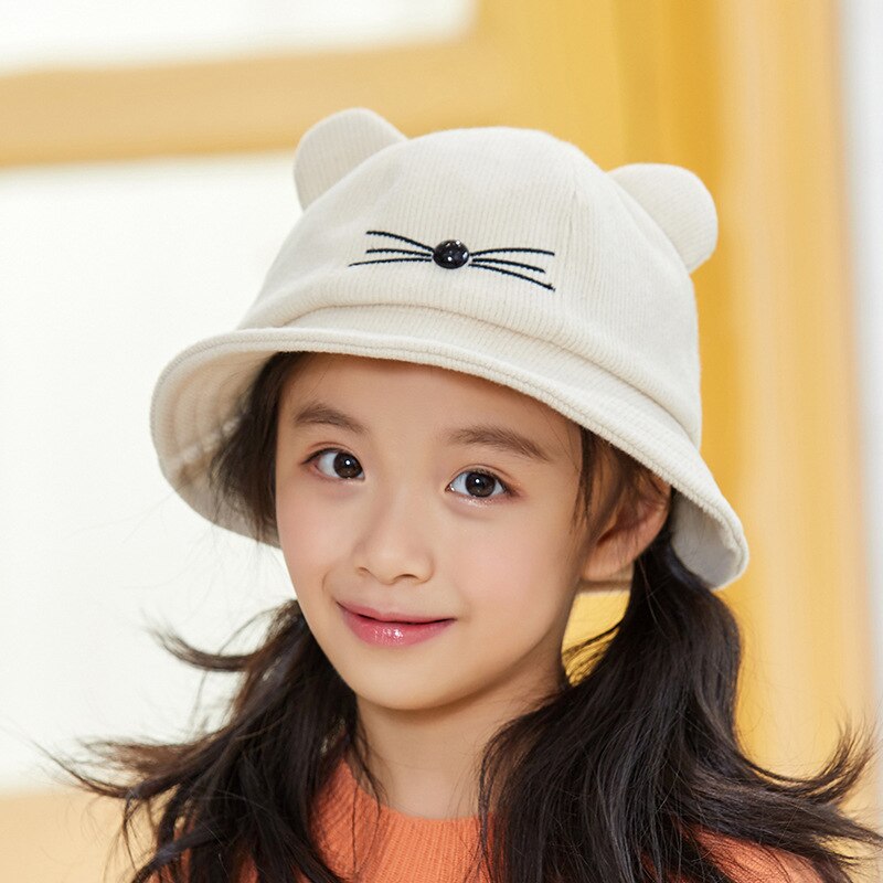 Winter Bucket Sun Hat Cute Outdoor Cat Ear Hats kid Thick Warm Caps Autumn: Beige