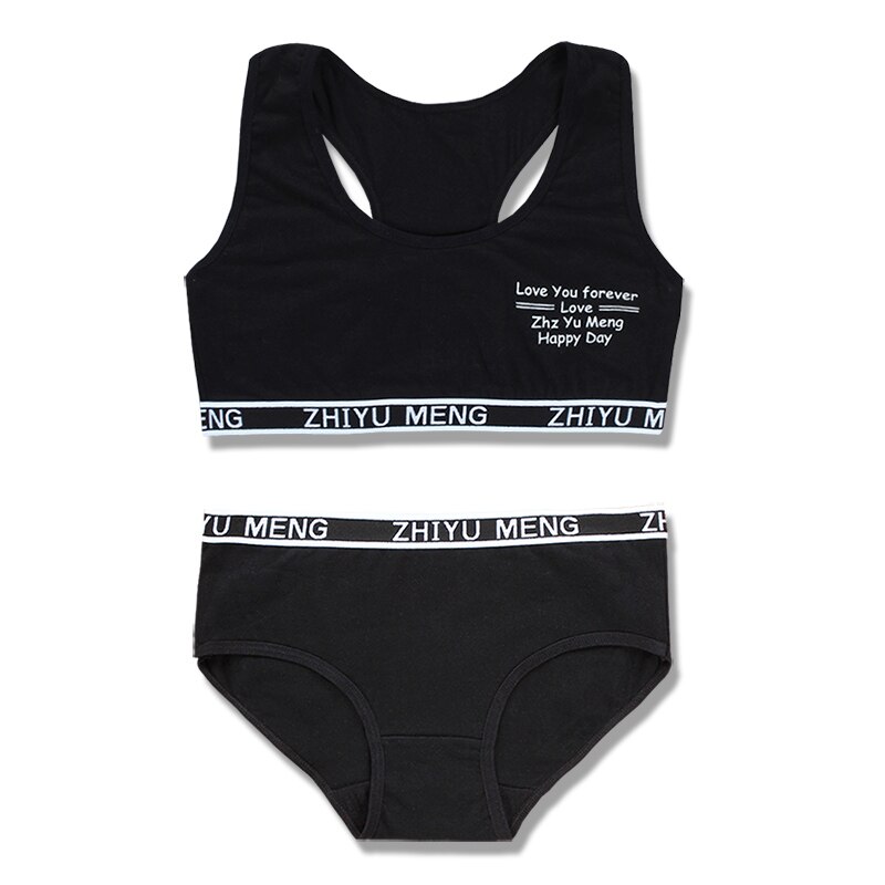 Tieners bh set Katoen/Spandex Hipster brief double layer Kids meisjes Kinderen Ondergoed Sport Racerback Training 8-12Y: hei