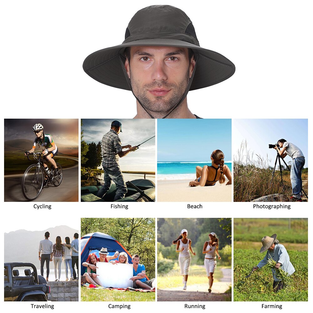 Zonnehoed Zomer Cap Brede Rand Uv-bescherming Cap Voor Camping Vissen Wandelen Bergbeklimmen Man Zon Bescherming Polyester Hoed