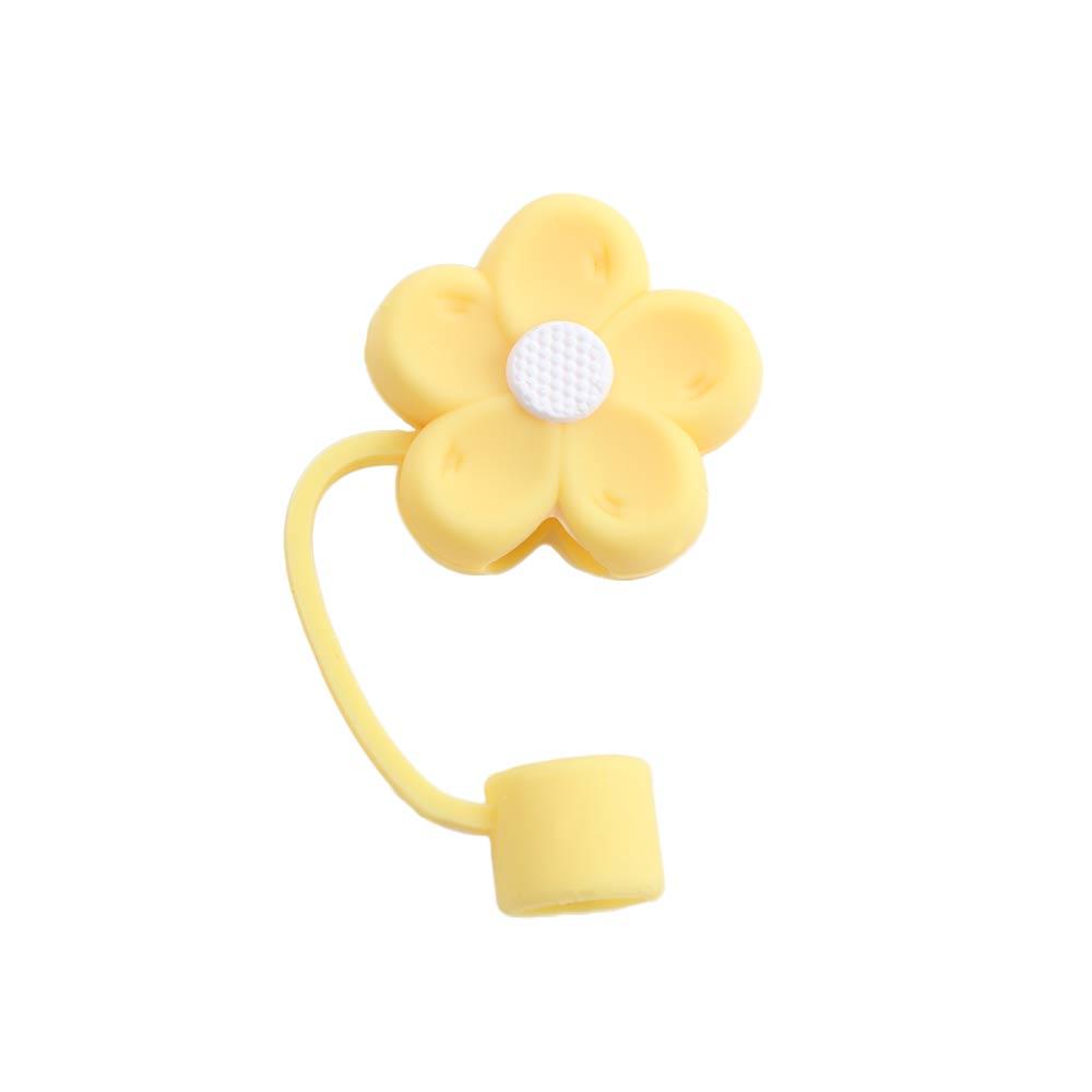 Blomformade silikonsugrörsskydd mjuka dammtäta sugrörsskydd med handtag blommande sugrörstoppare för tumblers: Mörk khaki