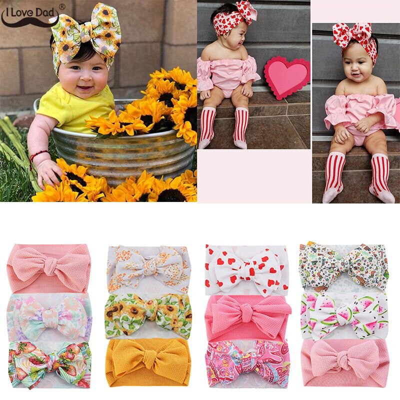 3Pcs/Set Cute Big Bowknot Baby Headband Flower Dot Elastic Baby Girl Hair Bands For Newborn Infant Baby Hair Accessories