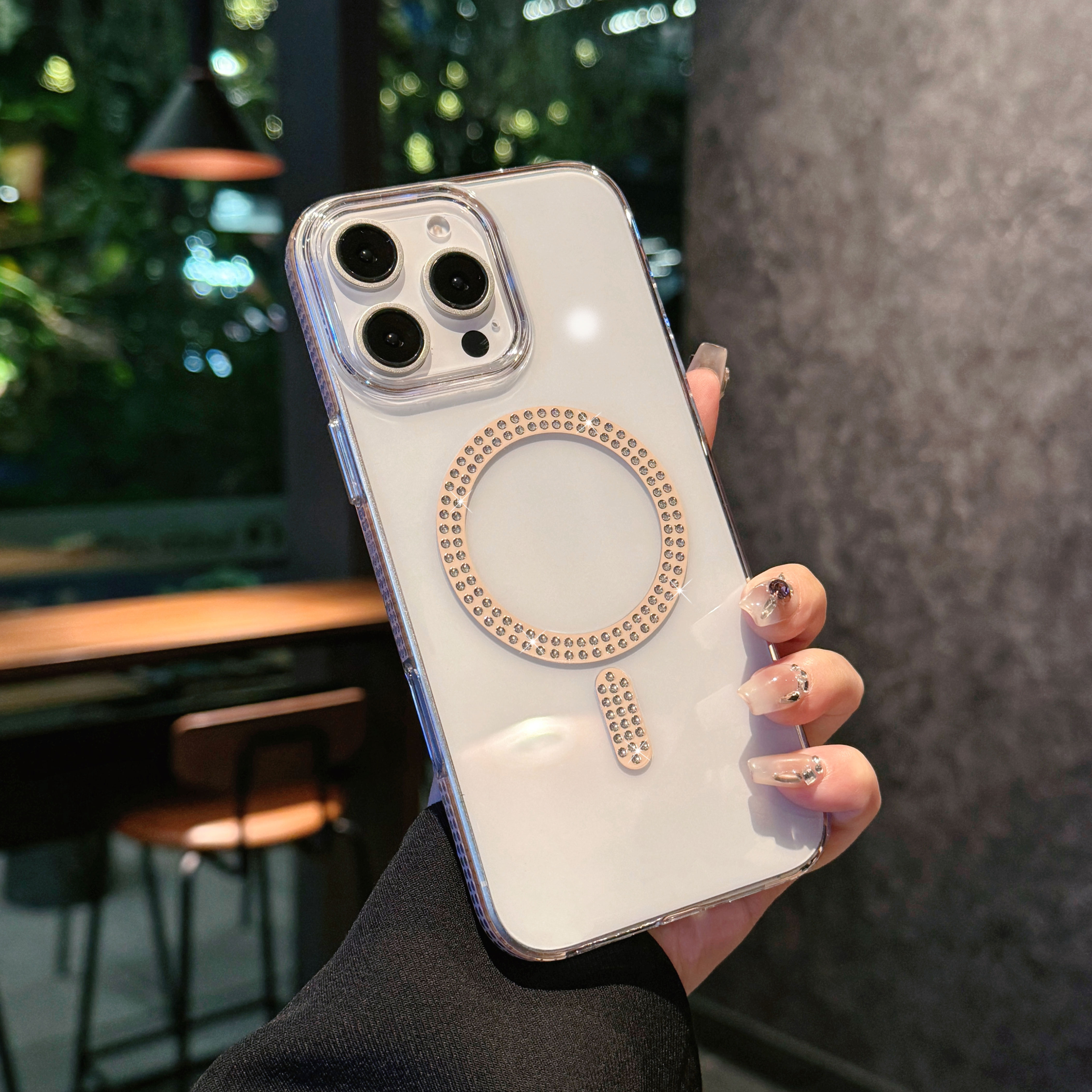 Magnetic Transparent Phone Case For Iphone 14 15 16 Pro Max Luxury Flash Drill Magnetic Ring Phone Cover For IPHON 15 16 Promax: Gold / iPhone 15 Pro Max