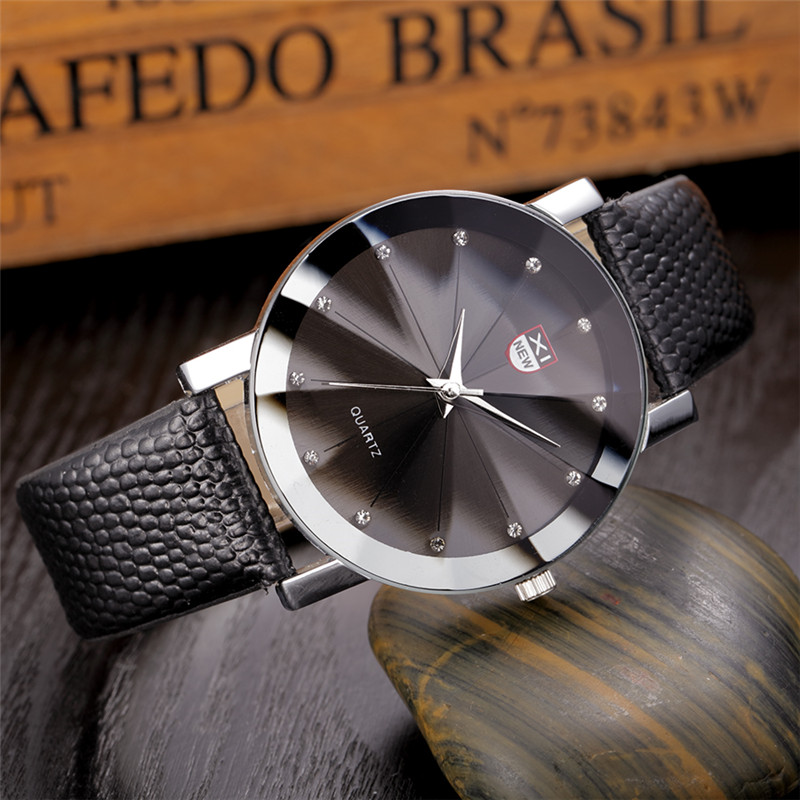 Relogio Masculino Xinew Goedkope Horloges Voor Mannen Mode Lederen Band Eenvoudige Quartz Polshorloge Erkek Barato Saat Zwart
