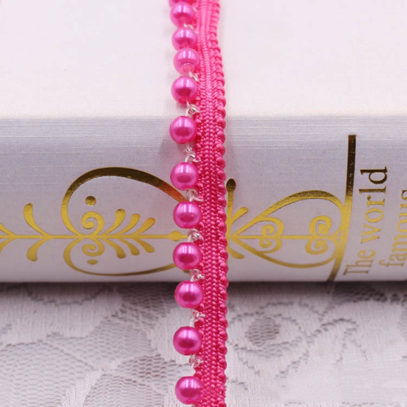 Cinta para ajuste de borde de encaje de perlas de 10 yardas, adornos de encaje trenzado, ribete de cuentas, tela bordada, apliques de costura, manualidades DIY, decoración de ropa: Blanco sin níquel
