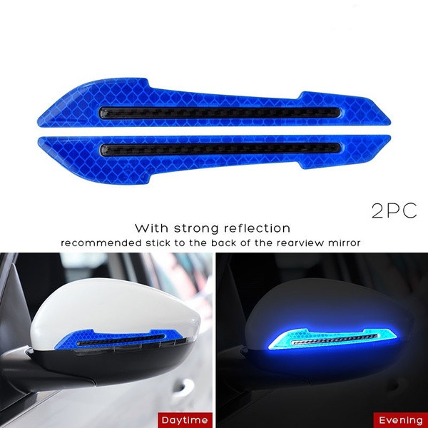 Pegatinas reflectantes para coche, cinta de advertencia para evitar colisiones, pegatina protectora sin huellas, espejo retrovisor: blue