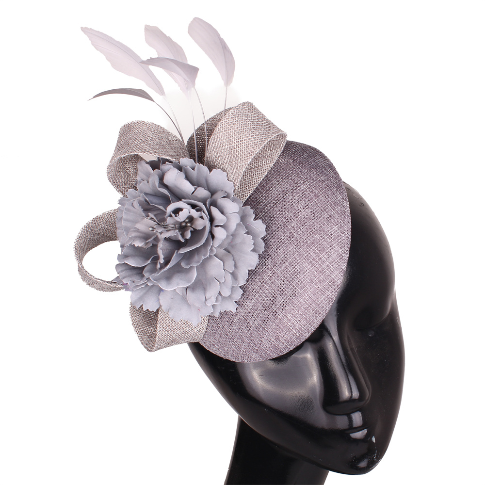 Elegante Damesmode Haar Bruiloft Fascinator Hoed Hoofdband Chique Hoofddeksels Met Hoofdband Fancy Mesh Formele Chapeau Cap: GRIJS