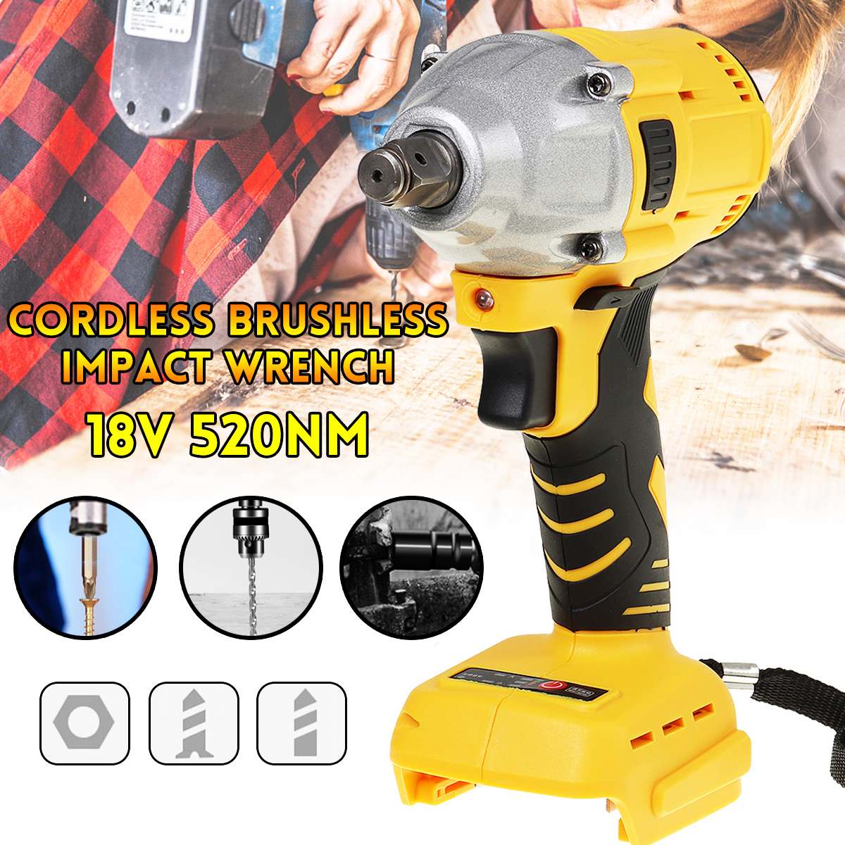 18V 520N.M 4000RPM Electric Brushless Impact Wrench Cordless 1/2 Socket Wrench Power Tool Rechargeable for Makita 18V Battery