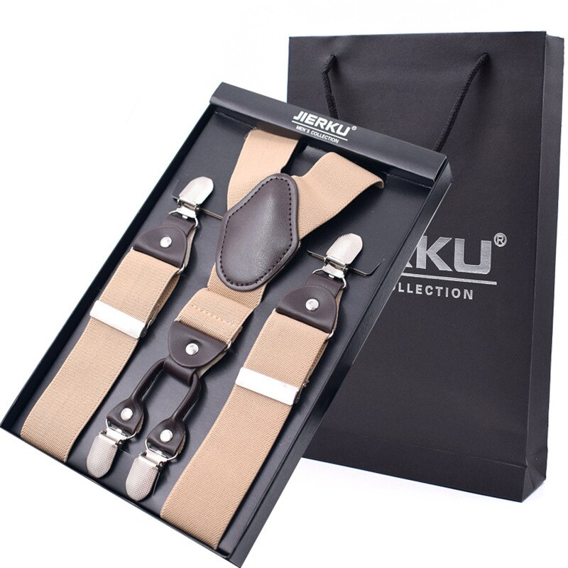 Windj heren bretels effen kleur 4 clip-on bretels elastisch 3.5cm