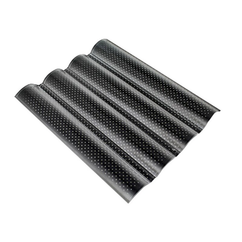 Fransk brød bageform brød bølgebageplade nonstick kage baguette skimmel pander 2/3/4 rille bølger brød bageværktøj: Sort 4 brød