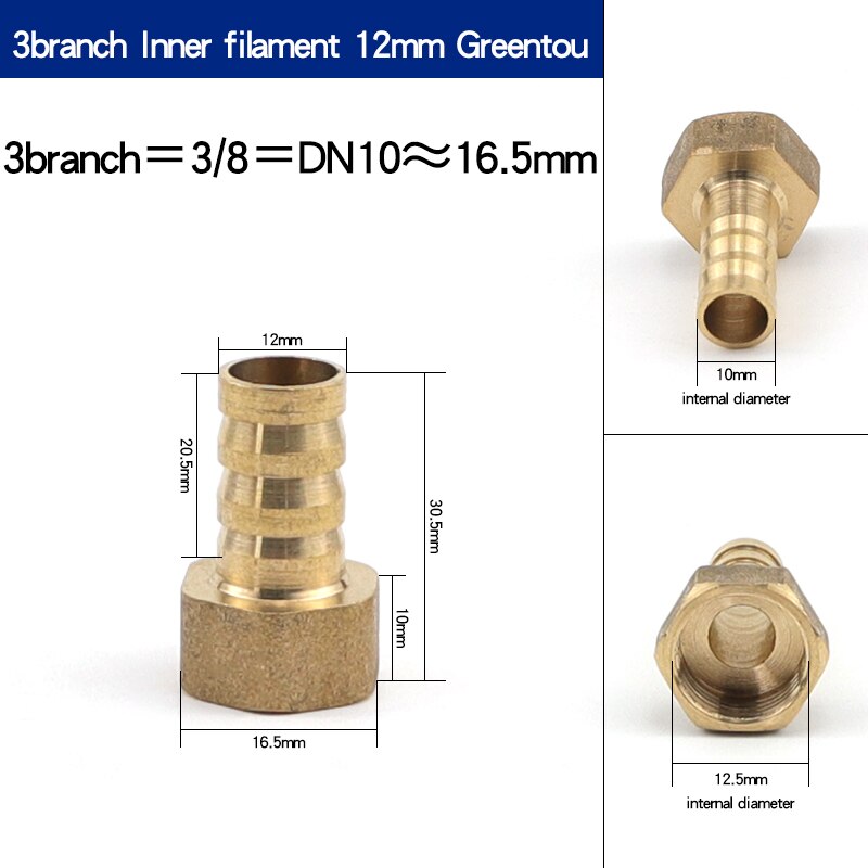 Sisäsilkki pagodiliitos sisähammas pagodi vesiputki kupari päänahan putkiliitos 1:2:3:4:6 vihreä pää: 3 haara x 12mm