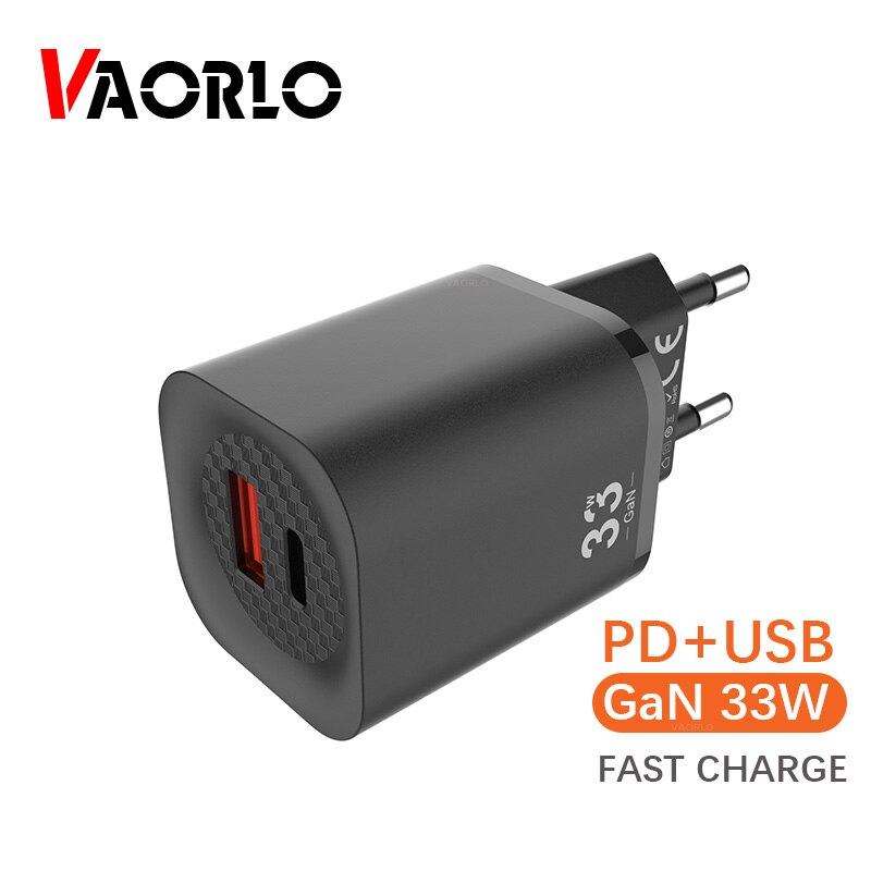 Vaorlo 33W Gan Charger Usb + Pd 3.0 Snel Opladen Voor Huawei Xiaomi Iphone Type-C 3A Snel charge Eu Ons Fast Charger