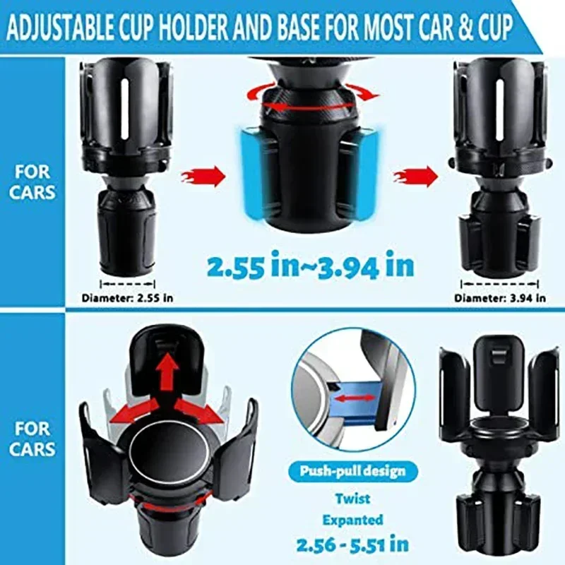 Extenseur de porte-gobelet universel pour voiture, noir, véhicule, fournitures de rangement, compatible avec 2.56 "à 5.51, bouteille d'eau