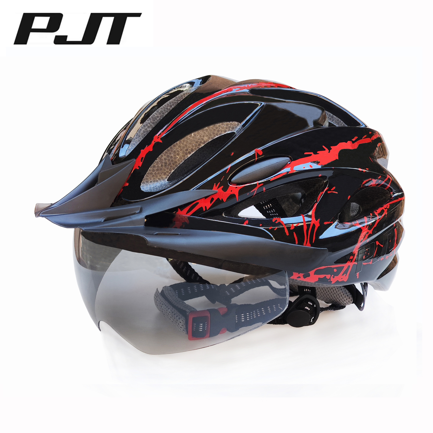 PJT 4-in-1 Lightweight Cycling Helmet 18 Breathable Holes Bicycle Helmet Adults Road MTB Detachable Sun Visor Goggles Bike Helme: army green
