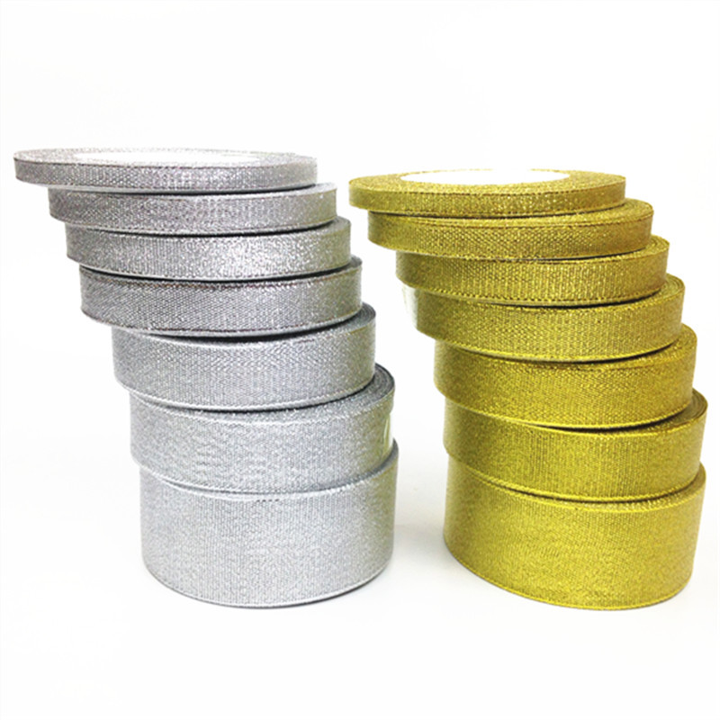 25 Yards 6-50Mm Zilver Goud Zijde Satijn Organza Lint Bruiloft Decoratie Cake Diy Kerst Handwerk Accessoires tapes