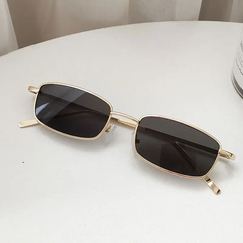 Small Rectangle Sunglasses Men Women Vintage Square Driving Sun Glasses Luxury Brand Metal Frame Eyewear 선글라스: green