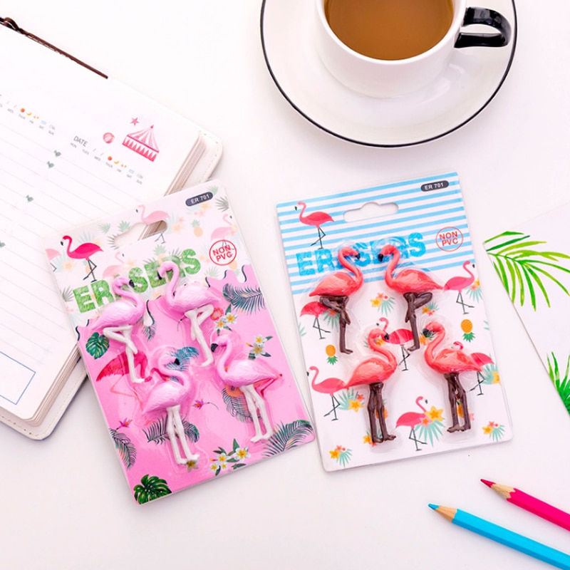 4 stk/parti kawaii flamingo viskelæder skole kontor gummi viskelæder samling dekoration barn en belønning blyant korrektion forsyninger