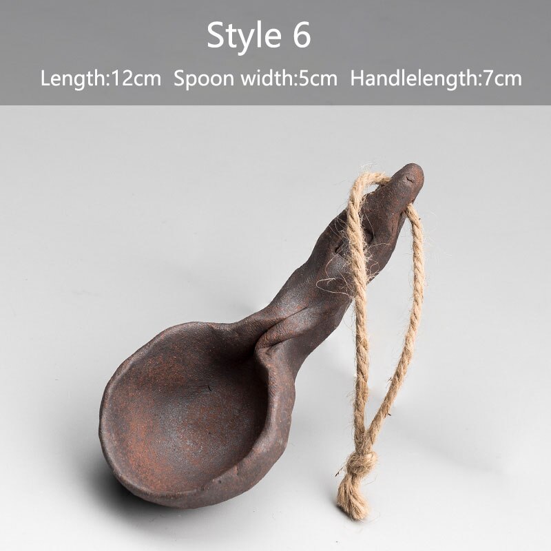 Creativity Coffee Tea Spoons Hand-made Ceramics Retro Teaspoon Seasoning Sugar Jam Large Long Handle Mixing Spoon: Style 6
