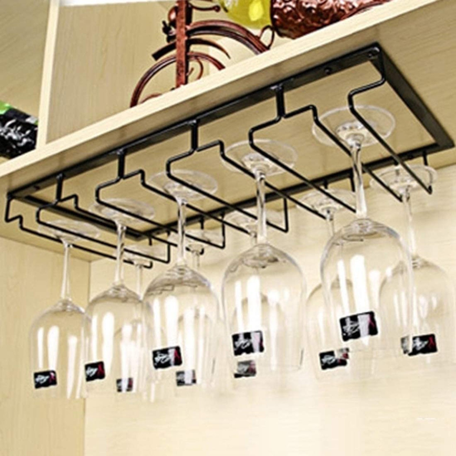 F# Wine Glasses Holder Bartender Stemware Hanging Rack Under Cabinet Stemware Organizer Glass Goblet Iron Rack