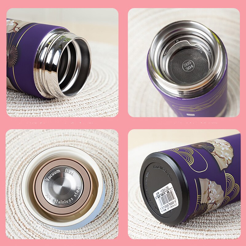 500ml Chinese Style Stainless Steel Vacuum Flask Water Bottle With Filter Insulated Thermos Coffee Mug Thermocup Travel Bottles