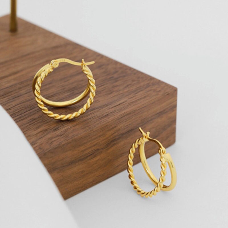 Pangjery allergievorbeugende 925- stempel-doppellagen-ohrringe für damen, glatt gedreht, partyschmuck: Gold