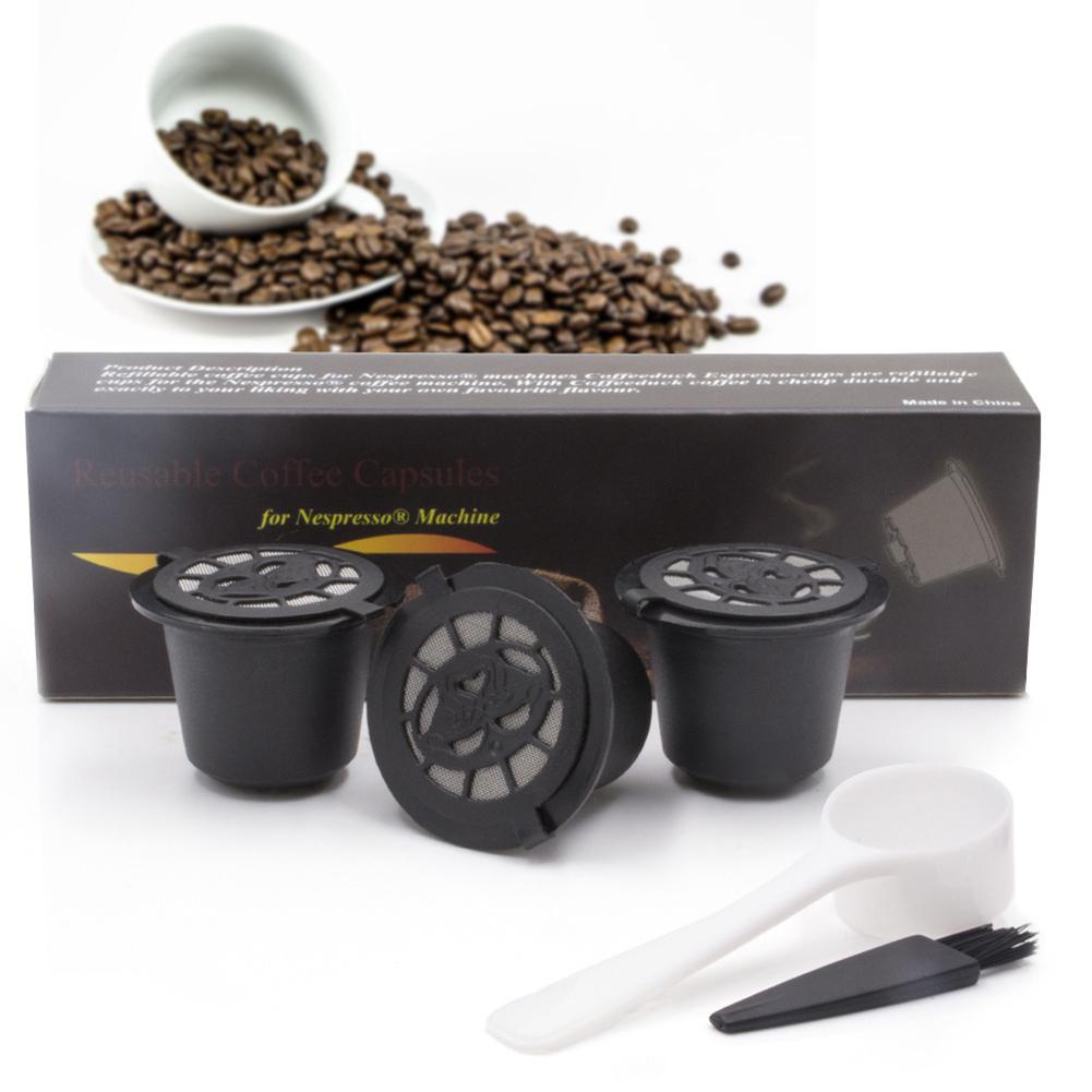 3Pcs Hervulbare Koffie Capsule Filter Cup Voor Nespresso Dolce Gusto Herbruikbare Cap Met Lepel Borstel Filter Manden Pods Coffeeware