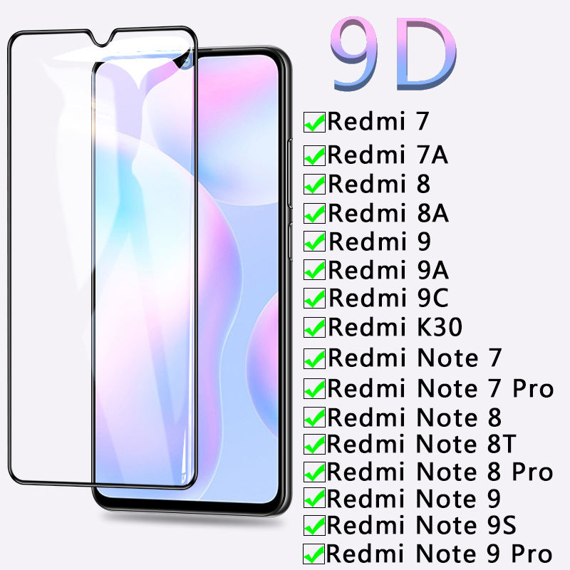 Vidrio de protección 9D para Xiaomi Redmi 7 7A 8 8A 9 9A 9C K30 Protector de pantalla Redmi Note 7 7 Pro 8 Pro 8T 9 9S Pro película de vidrio