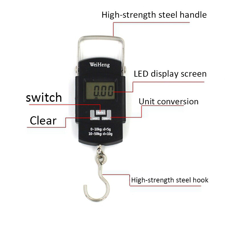 Didihou 1 st digital minivåg 50kg/110kg kapacitet bärbar elektronisk bakgrundsbelysning lcd-skärm bagagevåg med hängkrok