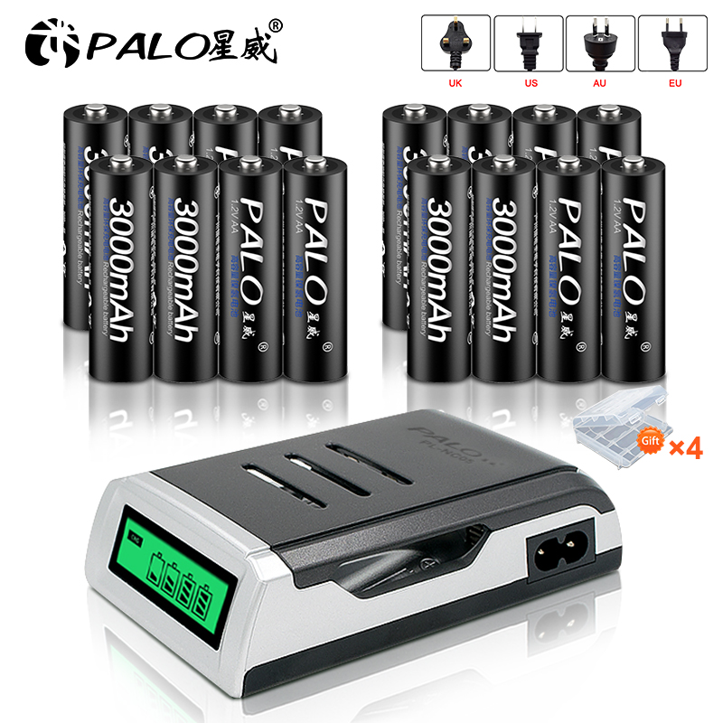 PALO 1.2v AA battery 3000 mAh AA Rechargeable Battery NI-MH AA batteries for Clocks, computers, toys,Mouse batteries: 16 AA 1 charger