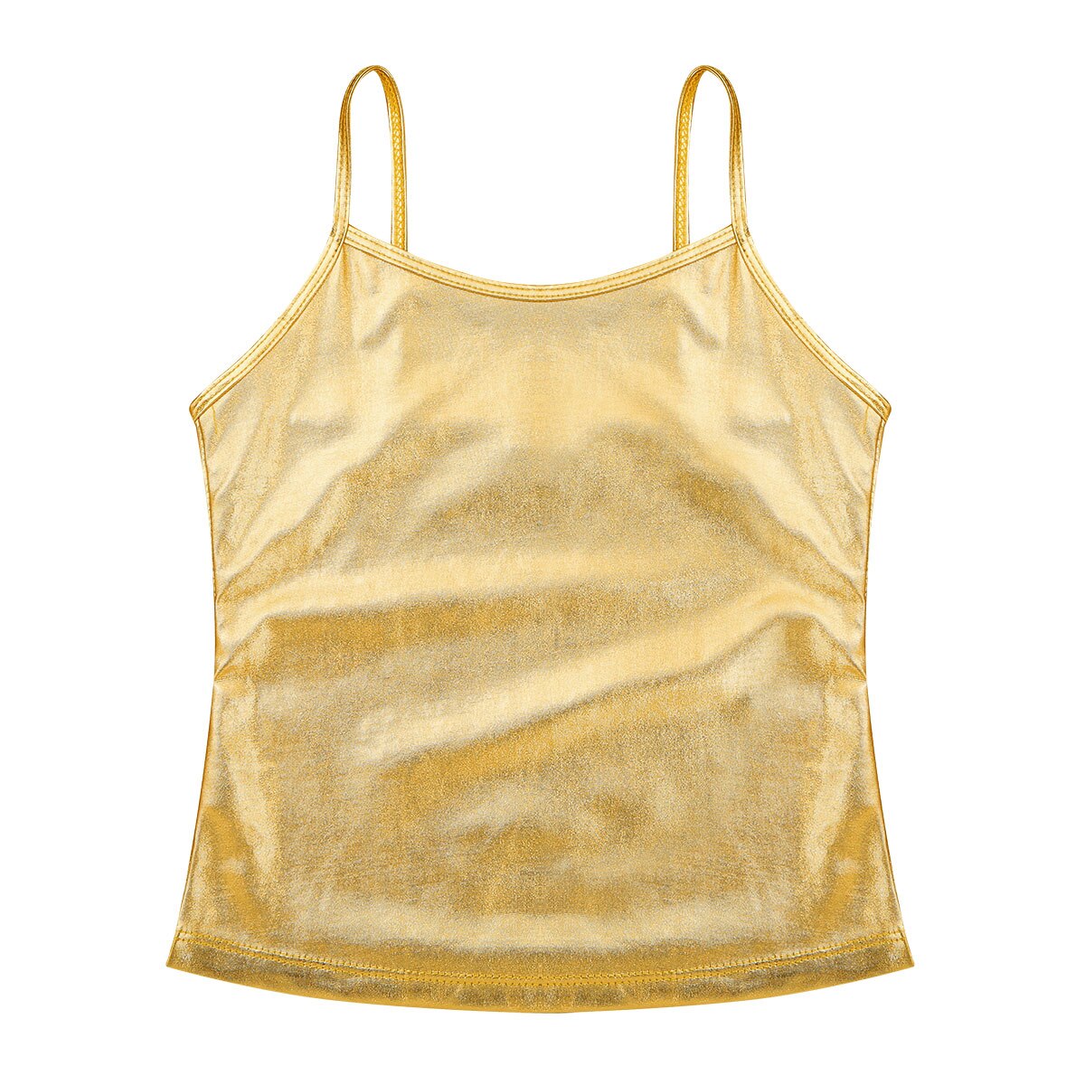 Camiseta sin mangas con tirantes finos para niños y niñas, Top metálico brillante para baile, ropa de baile, camisola de Ballet Gymanastics